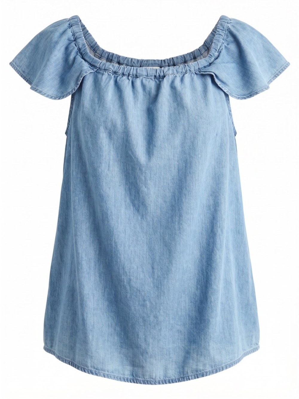 J.Crew Chambray Off Shoulder Flutter Sleeve Top Small Blue Cotton Coastal Summer